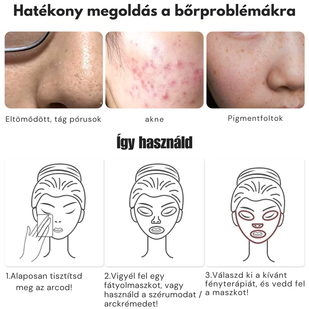 Bőrmegújító LED Maszk (7 Fényterápiás Móddal)
